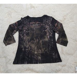 Vintage Mona Lisa 3/4 Sleeve Women's Shirt, Chateau Blanc Design, Size Medium